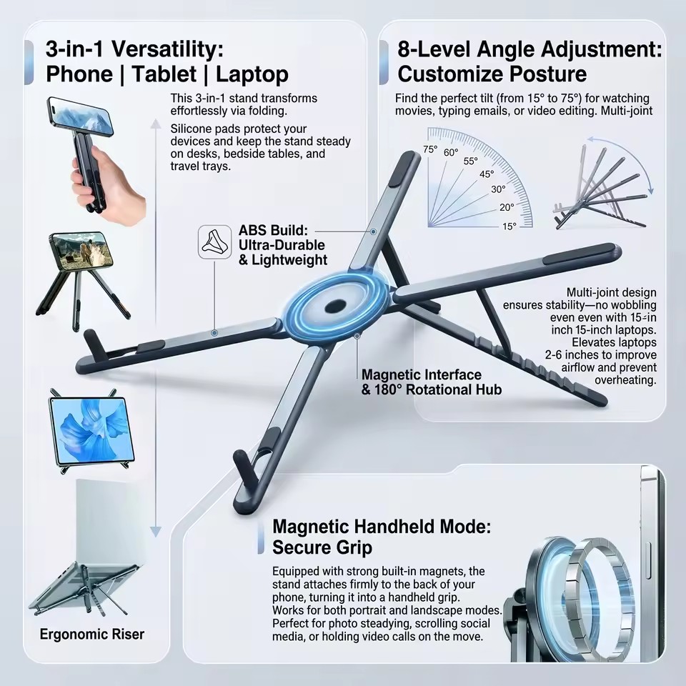 Home Office Laptop - Portable Magnetic Phone Holder & Selfie