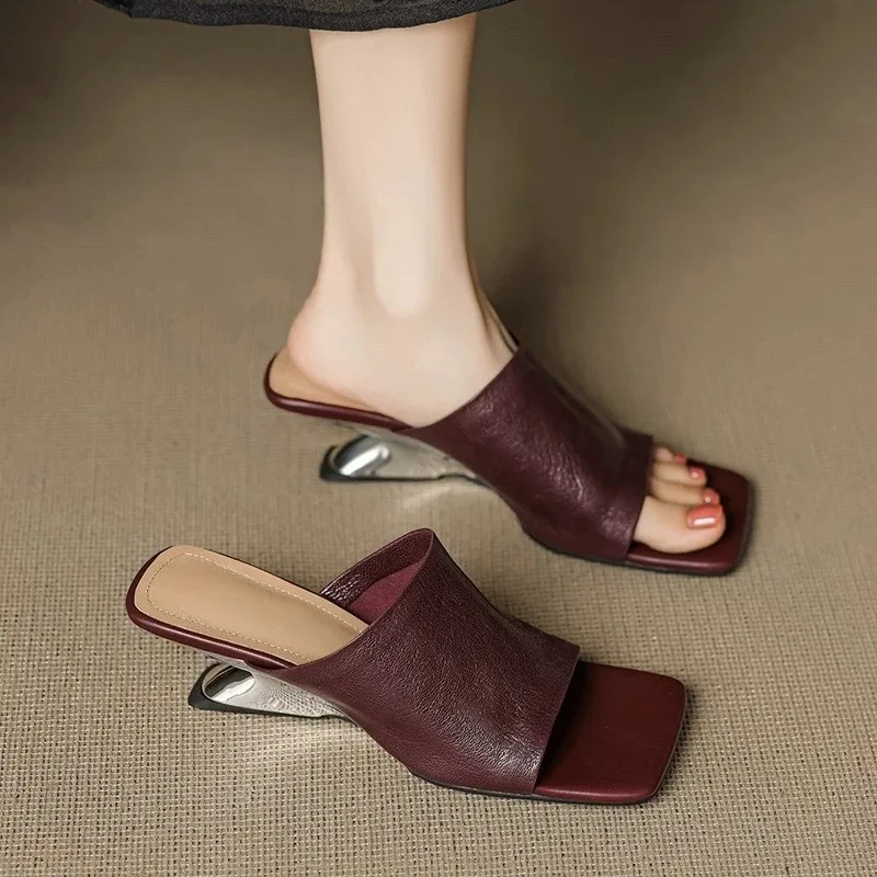 Home Office Microsoft - Handmade Soft Leather One-word Slippers Women's