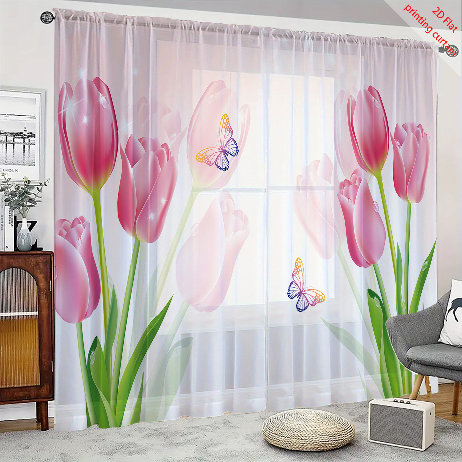Pink tulip print transparent g - Home Office Windows recension och pris