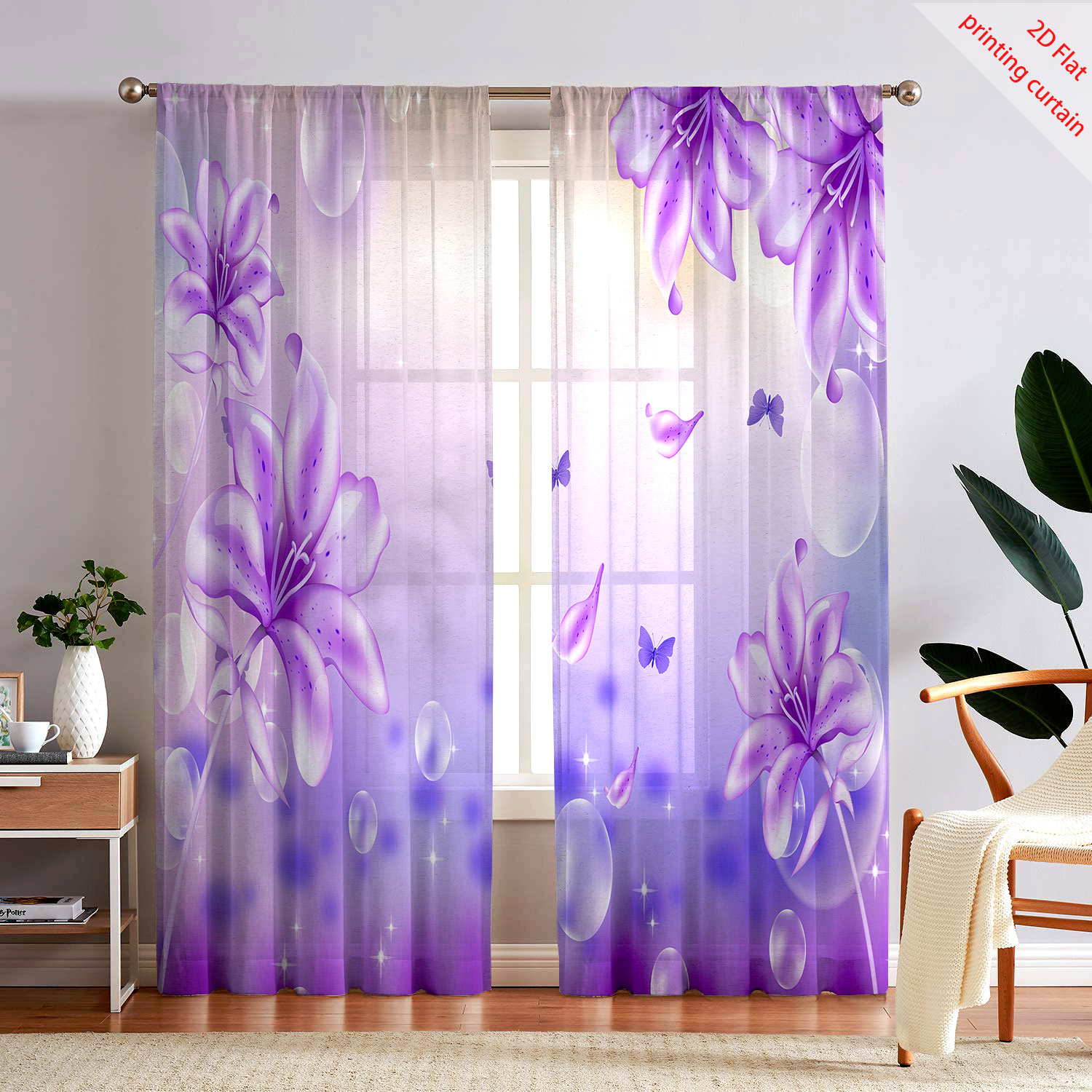 Purple Flower Printed Transpar - Home Office Windows recension och pris