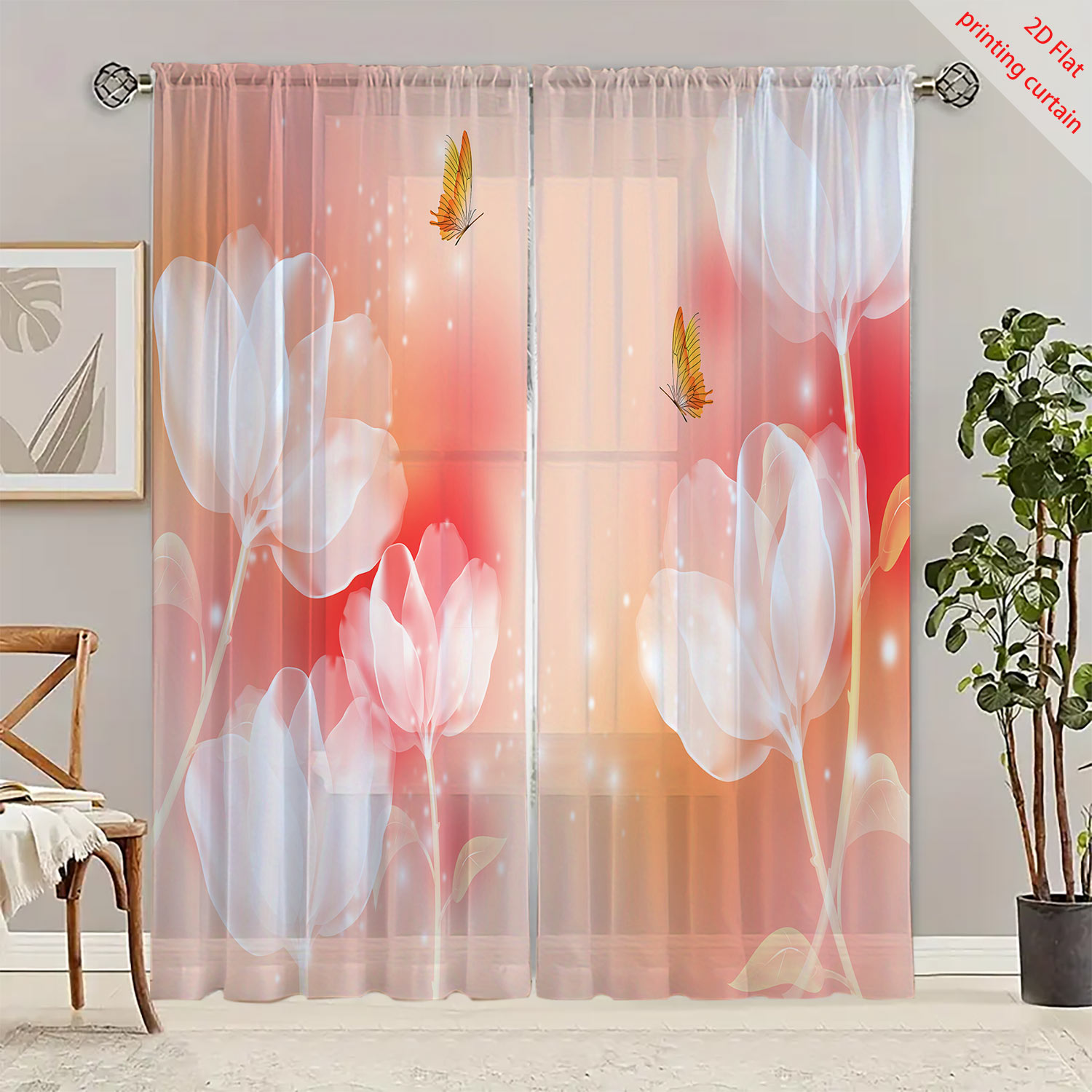 Purple Flower Printed Transpar - Home Office Windows recension och pris