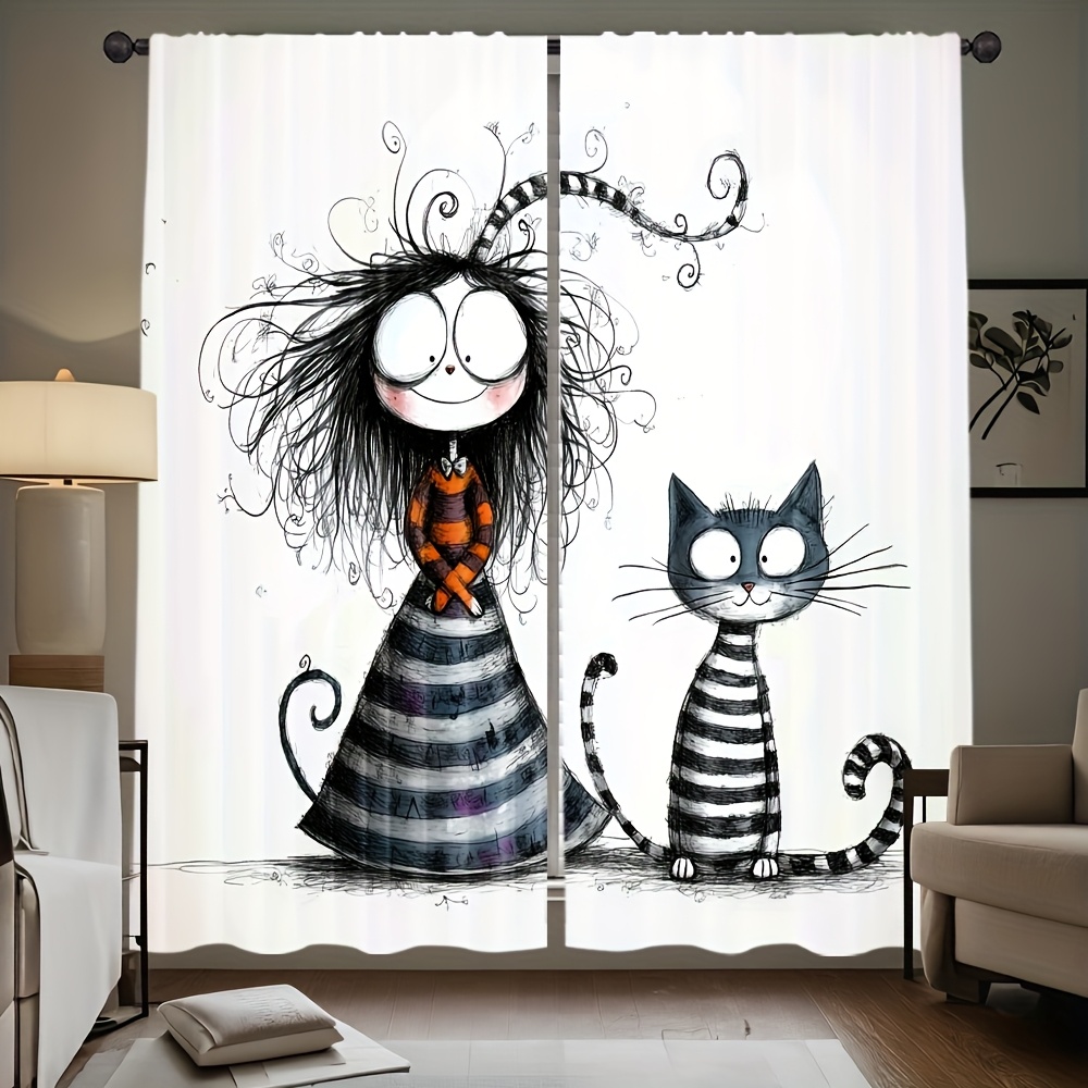 2pcs Gothic Girl and Cat Curta - Home Office Tim recension och pris