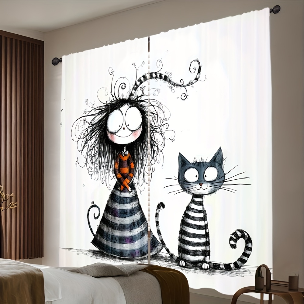 2pcs Gothic Girl and Cat Curta - Home Office Tim recension och pris