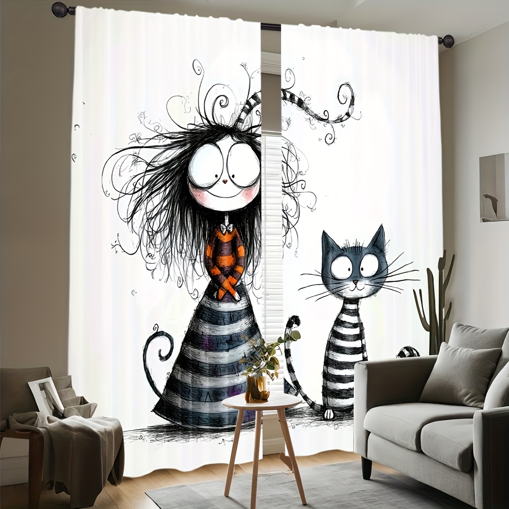 2pcs Gothic Girl and Cat Curta - Home Office Tim recension och pris