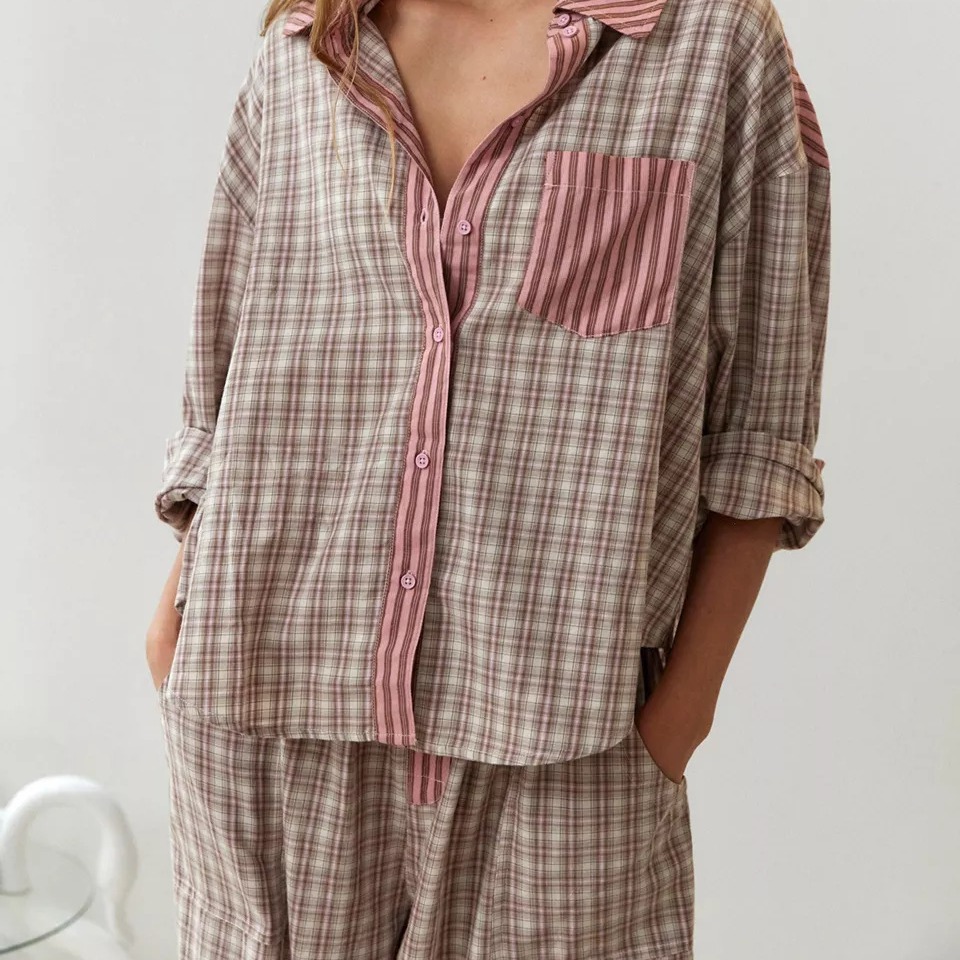 Stripe Plaid Patchwork Blouse  - Home Office 2024 recension och pris